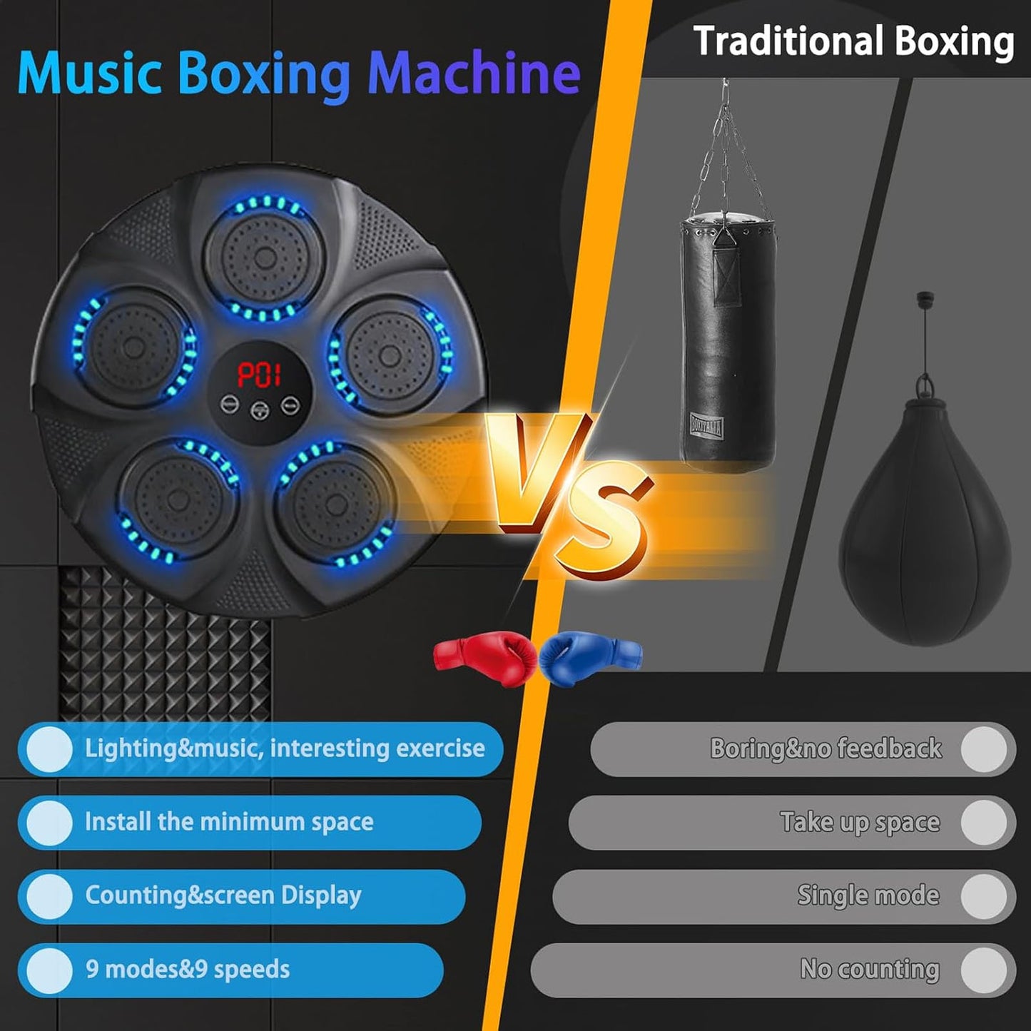 New Smart Music Boxing Machine with Boxing Gloves, Wall Mounted Smart Bluetooth Music Boxing Trainer with LED, Electronic Boxing Target Workout Punching Equipment for Home, Indoor, Gym