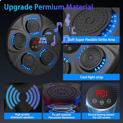 New Smart Music Boxing Machine with Boxing Gloves, Wall Mounted Smart Bluetooth Music Boxing Trainer with LED, Electronic Boxing Target Workout Punching Equipment for Home, Indoor, Gym